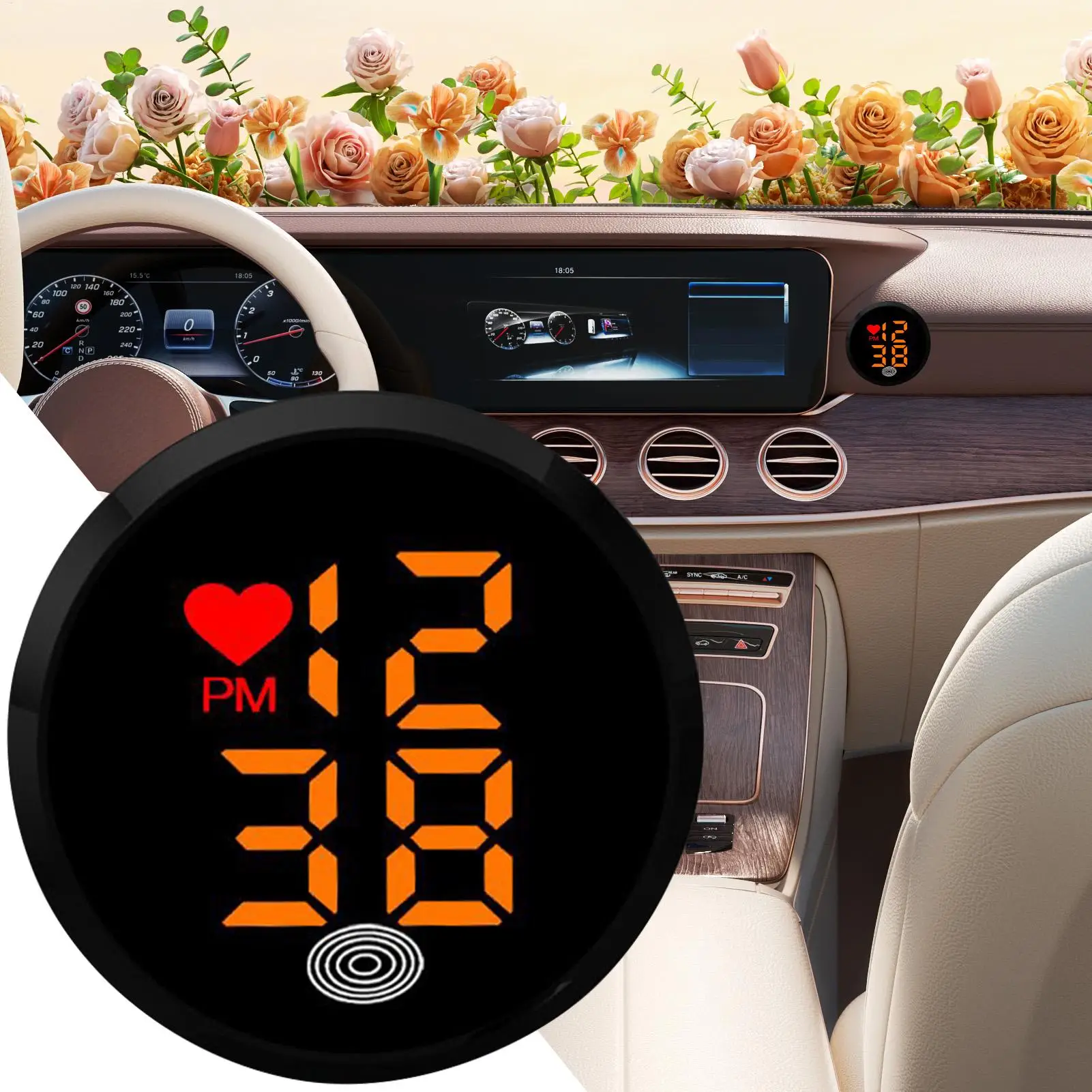 Jam Tempel untuk Dasbor Mobil Motor, Jam Digital Perekat Tempel, Jam Tampilan Waktu LED Kecil untuk Ventilasi AC Motor, Truk