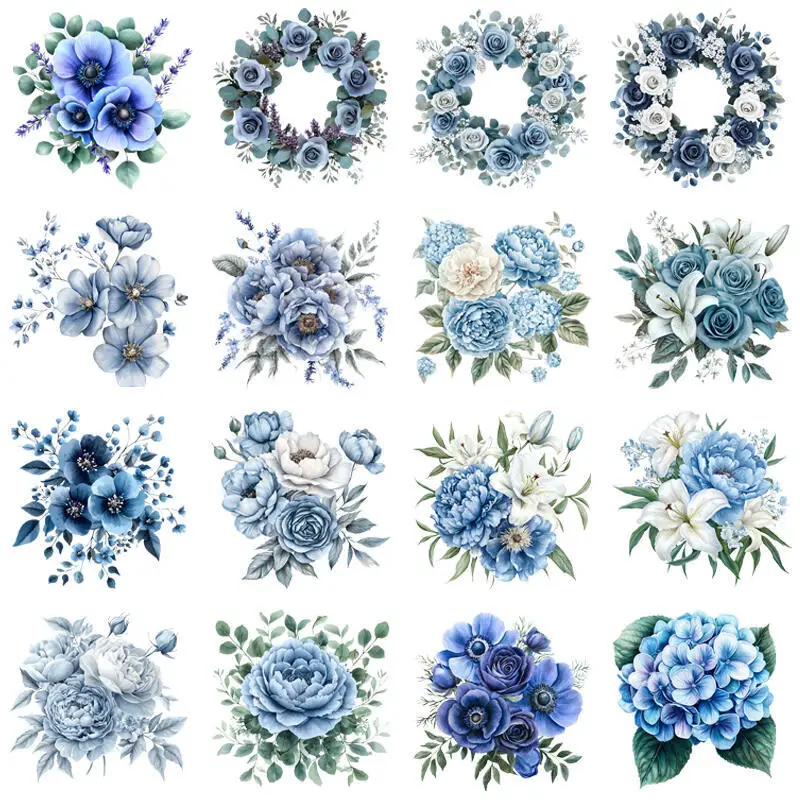 

Kids Beauty blue rose lily Flower Iron On DTF Heat Transfer Sticker Diy T-shirt Iron On Transfer Patches Clothes Print Decals