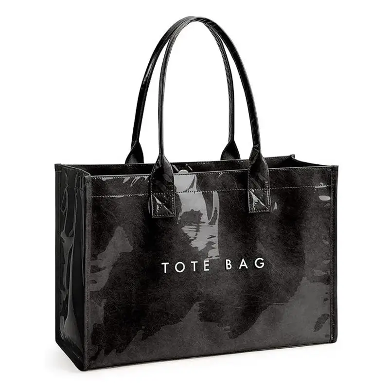 

Laptop Storage Pvc Tote Bag,Waterproof Clear Kraft Paper Shoulder Bag,Large Capacity Bookbag,Women Shopper Work Commuter Handbag