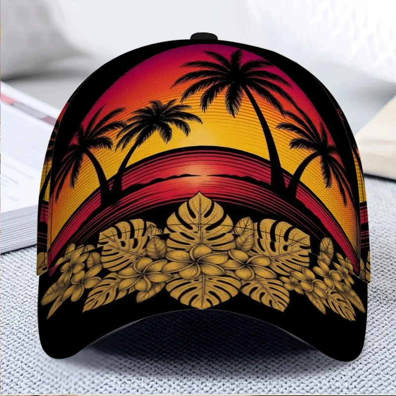 1pc Tropical Sunset and Flowers Print Classic Baseball Cap Lightweight Polyester Duckbill Hat Suitable for Casual Activities