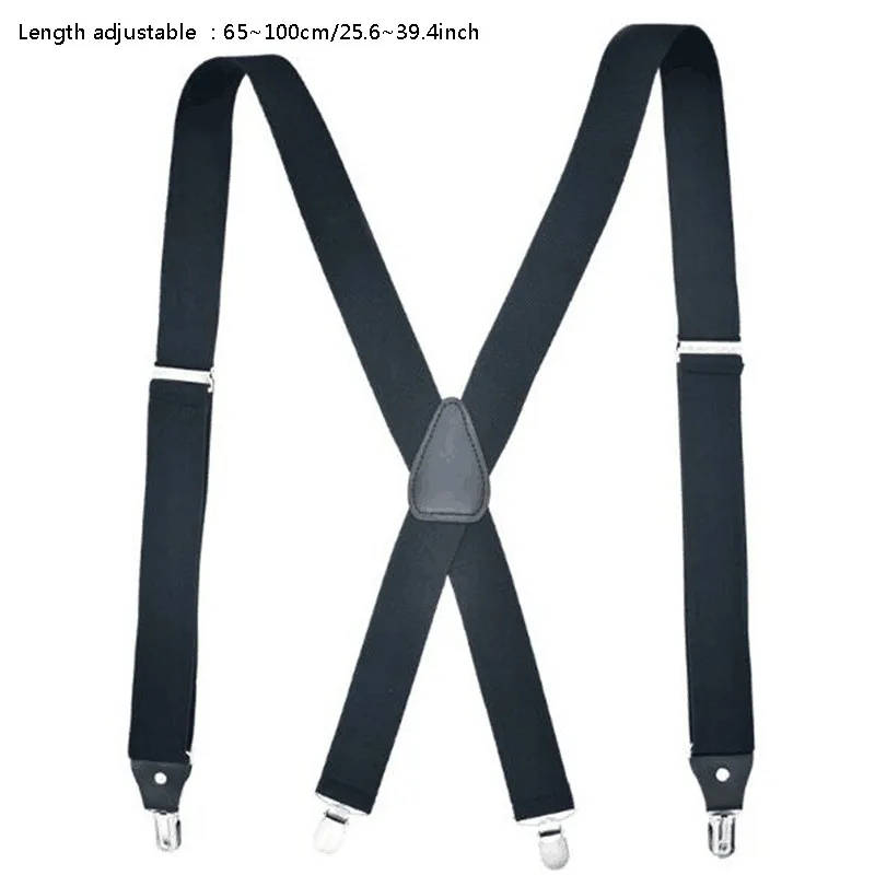 Wide Men Suspenders ยืดหยุ่นสูงปรับได้ 4 คลิปที่แข็งแกร่ง Suspender Heavy Duty X กลับวงเล็บกางเกง