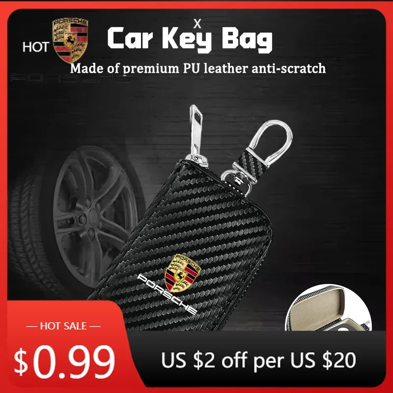 

Car Sticker For Porsche Cayman Cayenne 911 Macan Carbon Fiber Leather Car Key Box Cover Keychain for Porsche Panamera Cayenne T