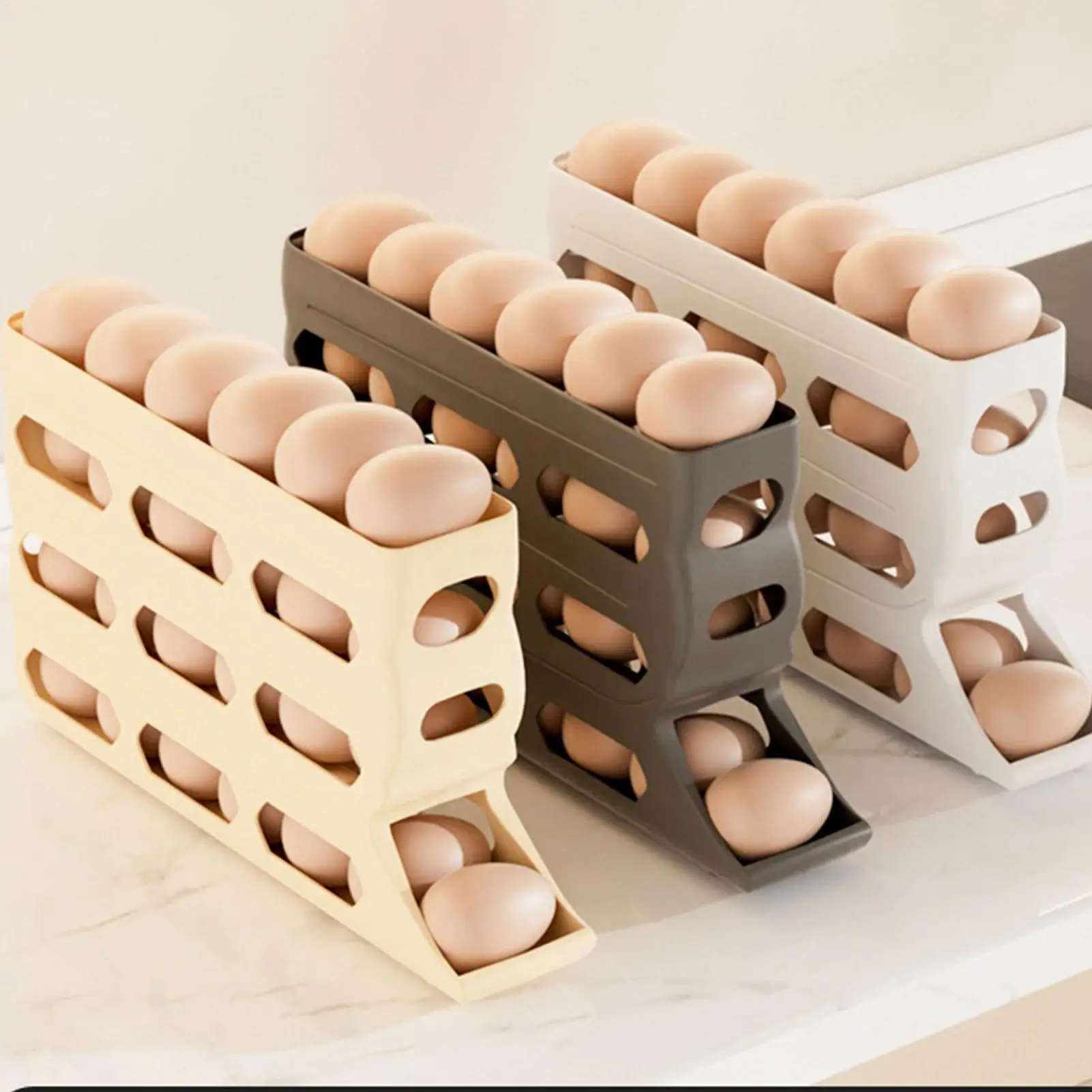 4 Layers Automatic Rolling Egg Tray 30 Capacity Dispenser Anti-Slip Egg Holder Box Household Kitchen Dedicated Egg Roller Rack