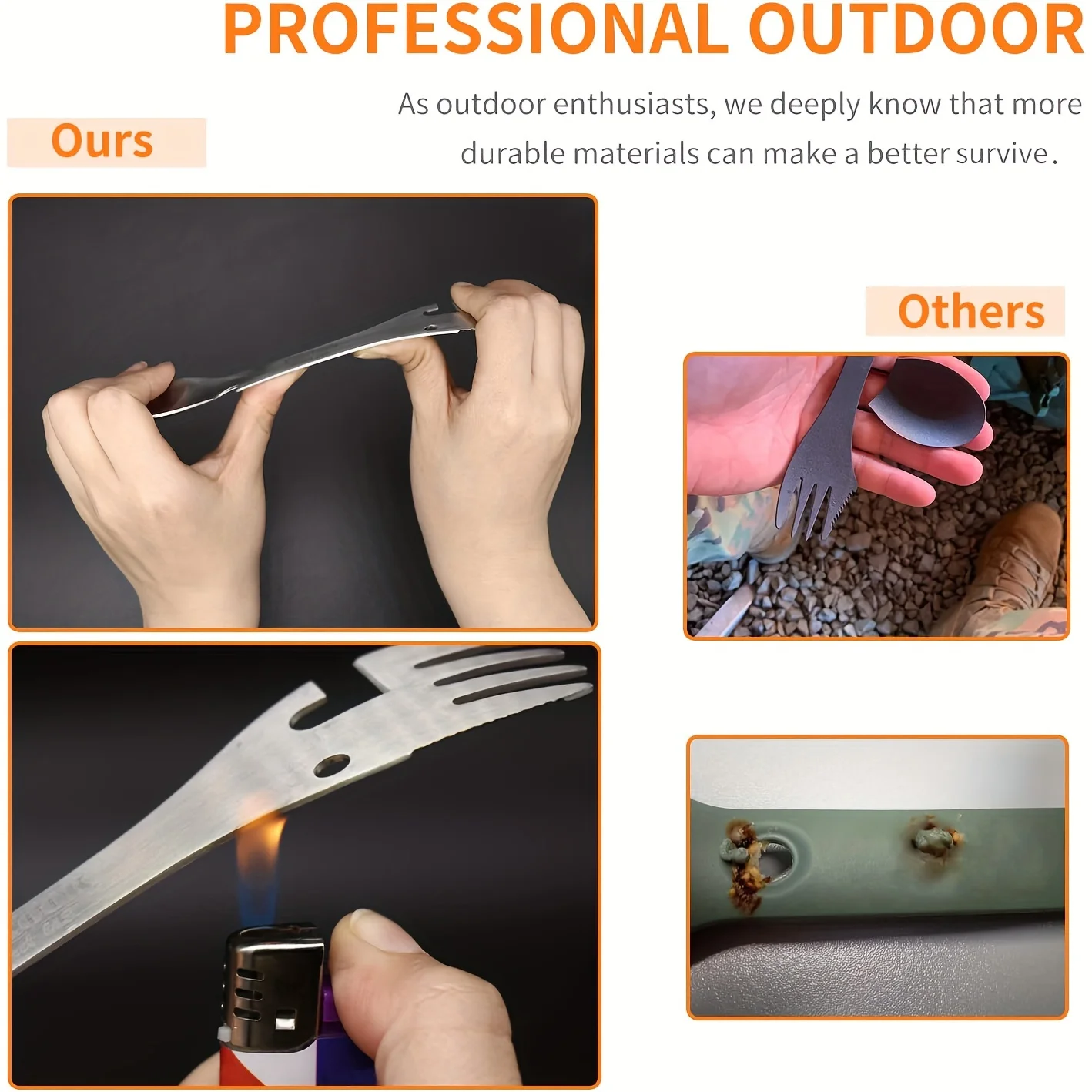 PSKOOK Outdoor Survival Tools 5 in 1 Camping Multi-functional EDC Kit Practical Fork Knife Spoon Bottle/Can Opener image 11