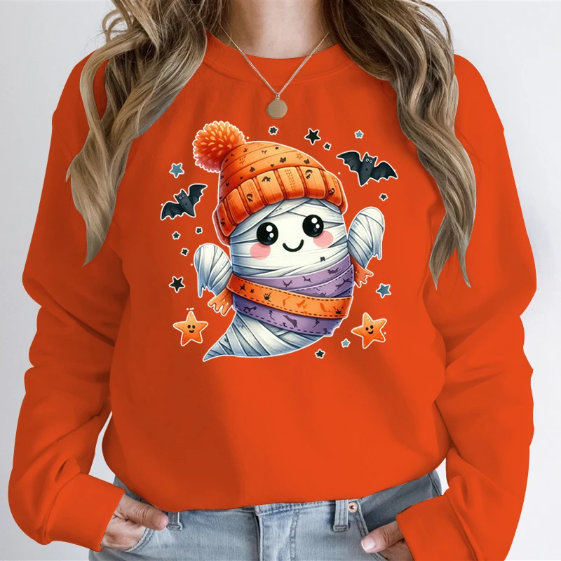 

Women's Halloween Hoodless Sweatshirt Funny Ghost The Boo Graphic Autumn Long Sleeve Hoodies Spooky Season Pullover Sweatshirts