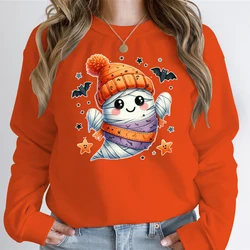 Women's Halloween Hoodless Sweatshirt Funny Ghost The Boo Graphic Autumn Long Sleeve Hoodies Spooky Season Pullover Sweatshirts