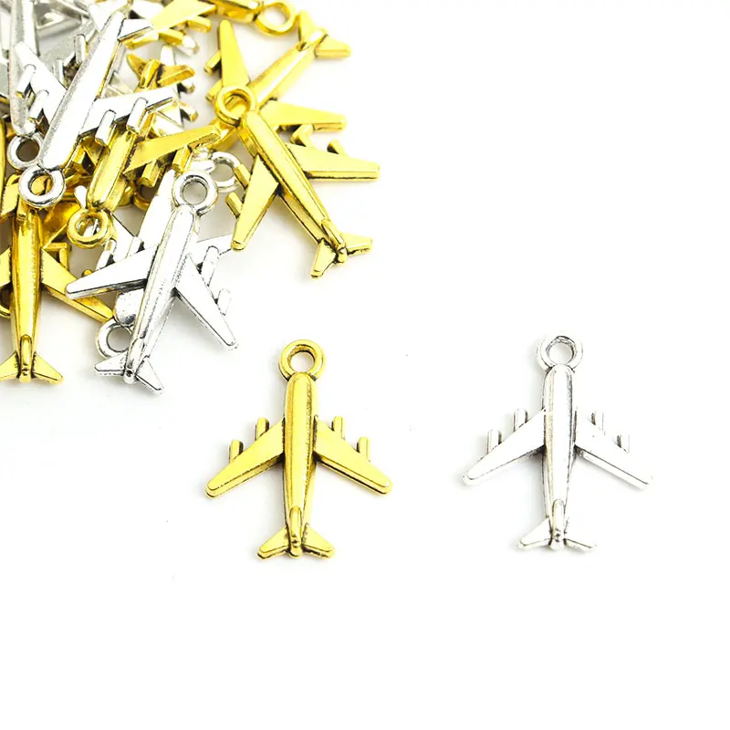 20pcs Aircraft Charms Airplane Antique Gold/Silver Color Alloy Earrings Pendant DIY Making Keyring Bracelet Necklace Accessories