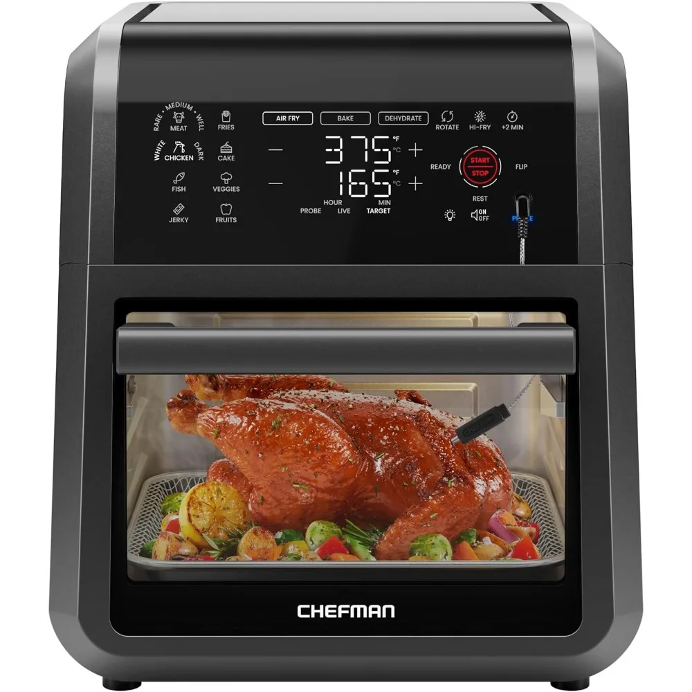 ExacTemp™ 12 Quart 5-in-1 Air Fryer with Integrated Smart Cooking Thermometer, 28 Touchscreen Presets, Rotisserie