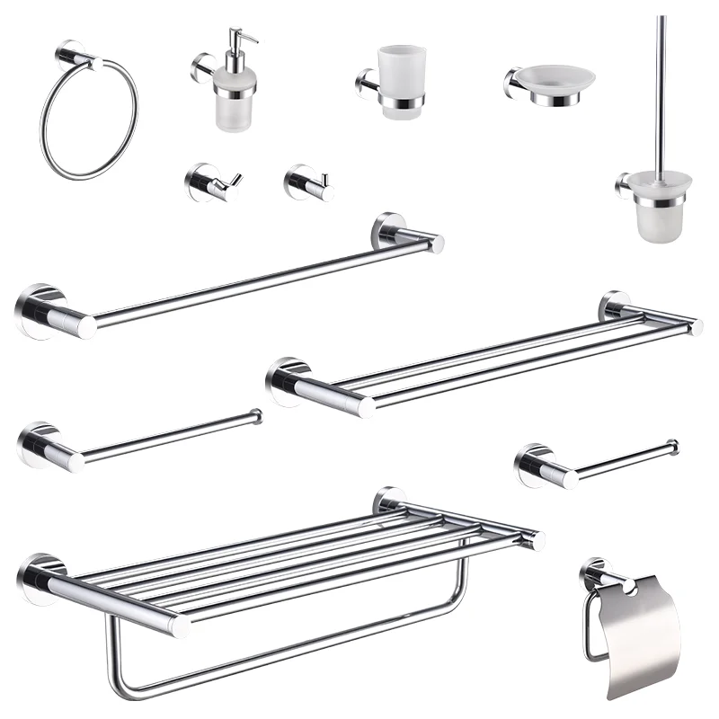 Chrome Stainless Steel Bathroom Hardware Towel Rack Toilet Paper Holder Toilet Brush Robe Hook Towel Bar Holder