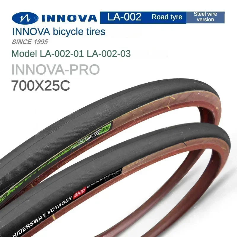 2024 NEW Innova 700 * 25C-LA-002-03-33TPI-60TPI Retro Brown Yellow Edge Green Logo Road Tire Steel Wire Wired Bicycle Tire