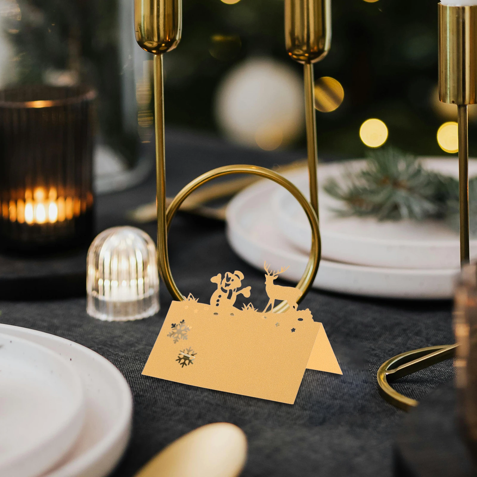 

50Pcs Holiday Place Cards Reindeer Snowman Theme Detailed Cutout Table Name Tags for Christmas Party Wedding Event Seating
