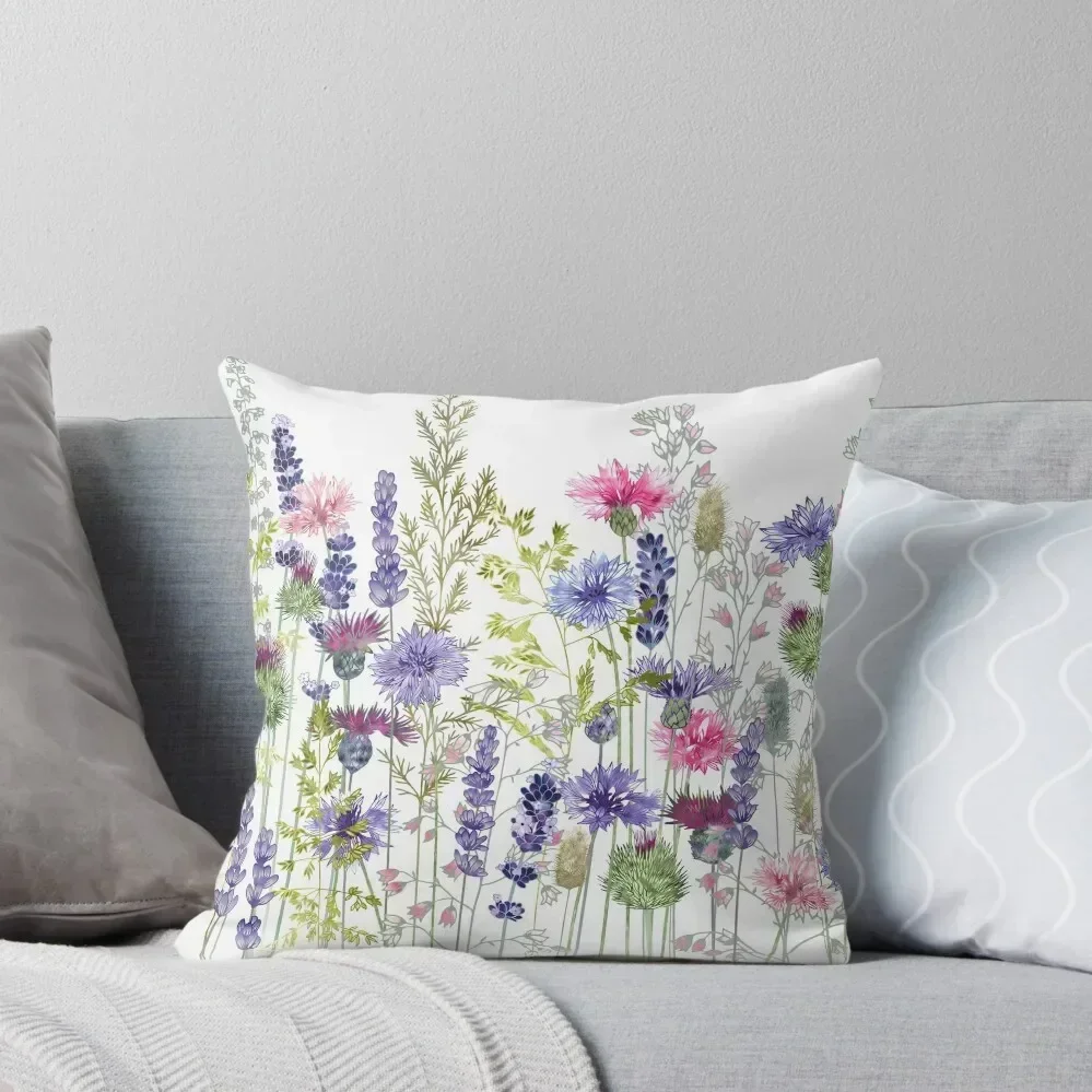 Flower Meadow - Cornflowers, Thistles & Lavender Throw Pillow Decorative Cushions For Living Room christmas pillow case pillow