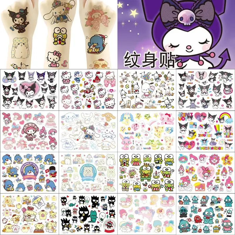 Kawaii Sanrio Hello Kitty Tattoo Stickers Cartoon Cute Kuromi Melody Cinnamoroll Birthday Party Waterproof Long-Lasting Stickers