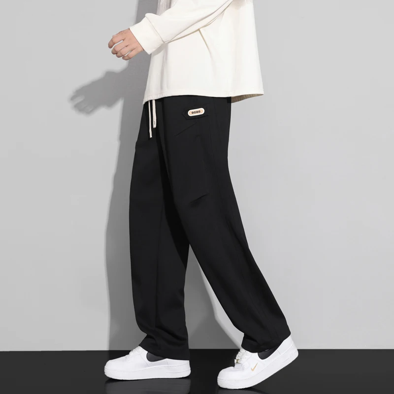 Losse herfst gebreide broek voor heren Mode Koreaanse rechte casual joggingbroek Trekkoord Comfortabele wijde broek Mannelijk