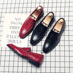 Formal Leather Men New British Style Business Dress Shoes Male Office Brogue Shoes High Quality Red Mens Leather Social Shoes