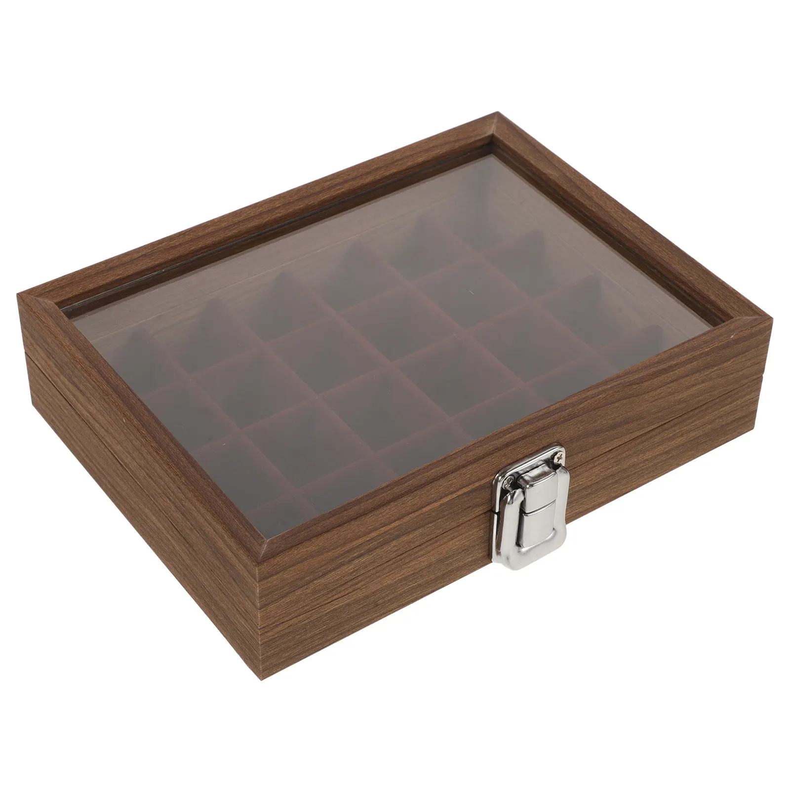 

Walnut Wood Jewelry Box with Clear Glass Lid Large Capacity Ring Necklace Earring Organizer Display Case for Home Office Jewelry