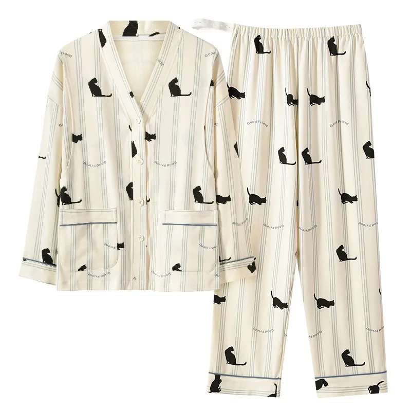 New Autumn， Comfort， Pure Cotton Long-sleeved Cardigan and Long Pants, Antibacterial Maternity and Postpartum Breastfeeding Set.