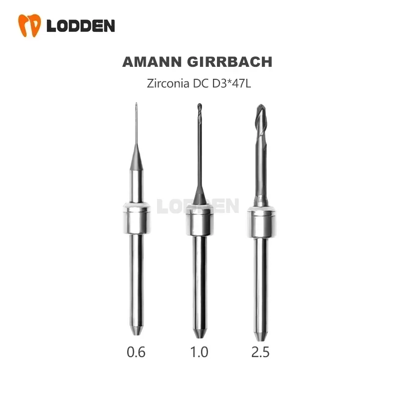 Amann Girrbach Dental Milling Burs For Grinding Zirconia Shank 3mm L47mm DC Diamond Coating Drill Diameter 2.5/1.0/0.6mm Tools