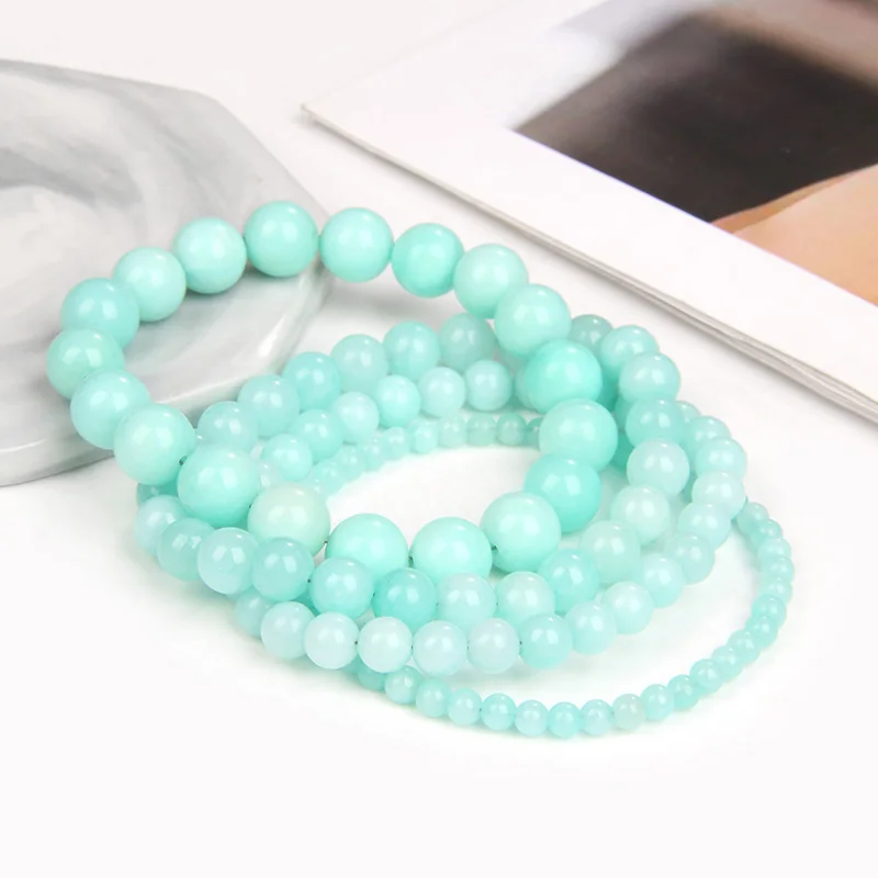 Amazonite Beaded Brcacelet Natural Stone Beads Bracelet Stretch Rope Bracelet Women Men Handmade Bangles Luxury Jewelry Bracelet