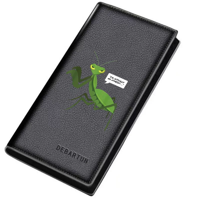 Mantis saying atheist,comic illustration Men's Long Wallets Business Stylish Printing Design Casual Use Christmas Valentine's Fa