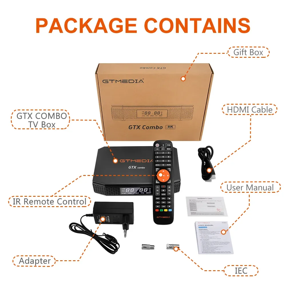 GTMEDIA GTX Combo TV-Box Android 9+DVB-S2/T2/C2 2G+32G 4K/8K Decoder mit Unterstützung für CA-Kartensteckplatz&CI+1.4, SATA-HDD, BT4.1 Decoder – Detail 11