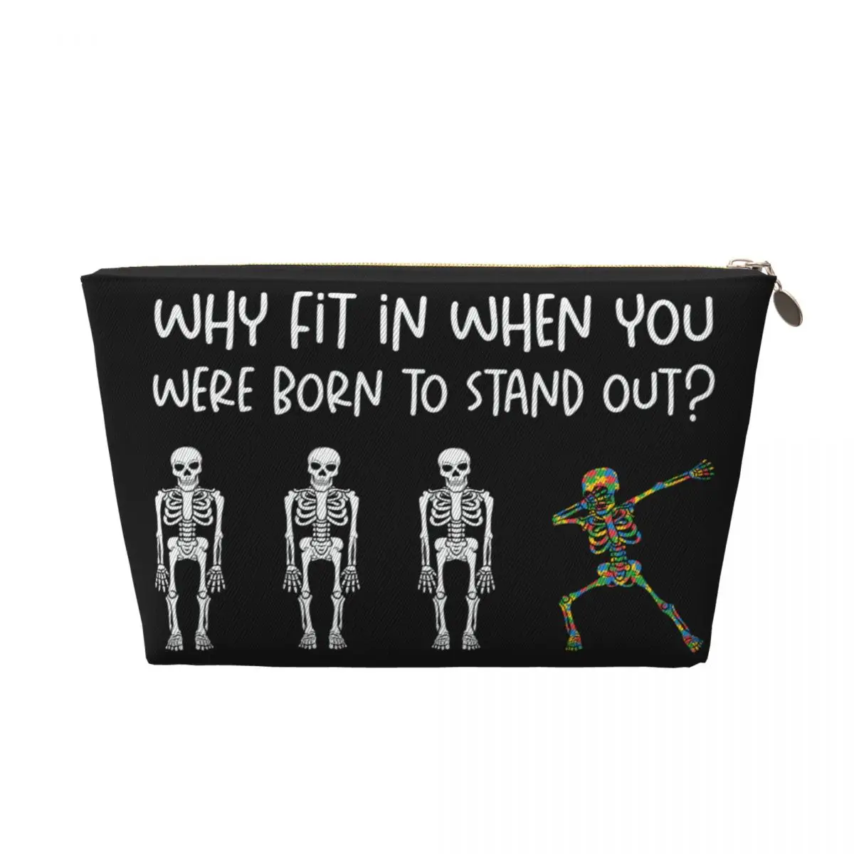 Custom Colorful Skeleton Dabbing Support Autism Awareness Makeup Bag Travel Cosmetic Organizer Cute Storage Toiletry Bags