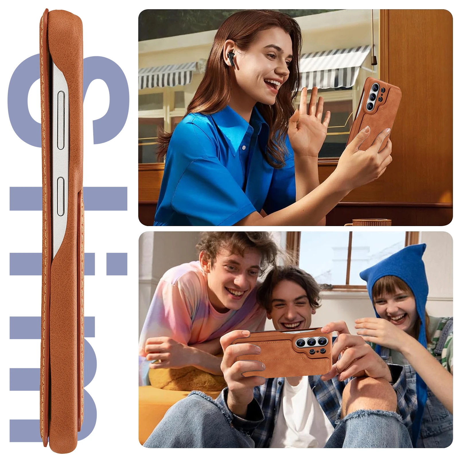 Magnetyczne etui portfel ze skóry z przegródkami na karty do Samsung Galaxy S26 Ultra S25 Plus S24 S23 A54 A53 Note 20 z podpórką, odporne na wstrząsy — zdjęcie produktu 4