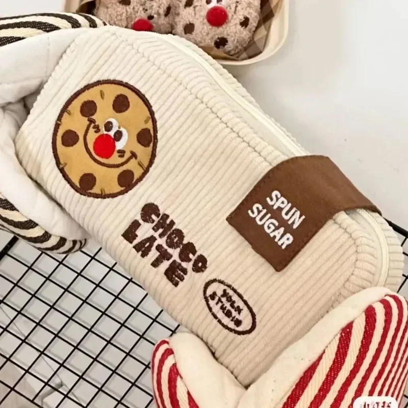 Estuche de lápices de dibujos animados de Pu de felpa Retro, lindo estuche de galletas, papelería para estudiantes, suministros escolares, bolsa de lápices de alta capacidad, bolsa Kawaii