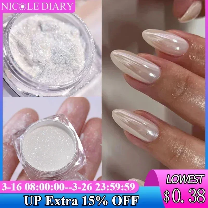 Aurora Pearl White Nails Glitter Polvere Cromo Moonlight Bianco Sfregamento su polvere Conchiglia Specchio Pigmento Unghie artistiche Forniture Decorazione