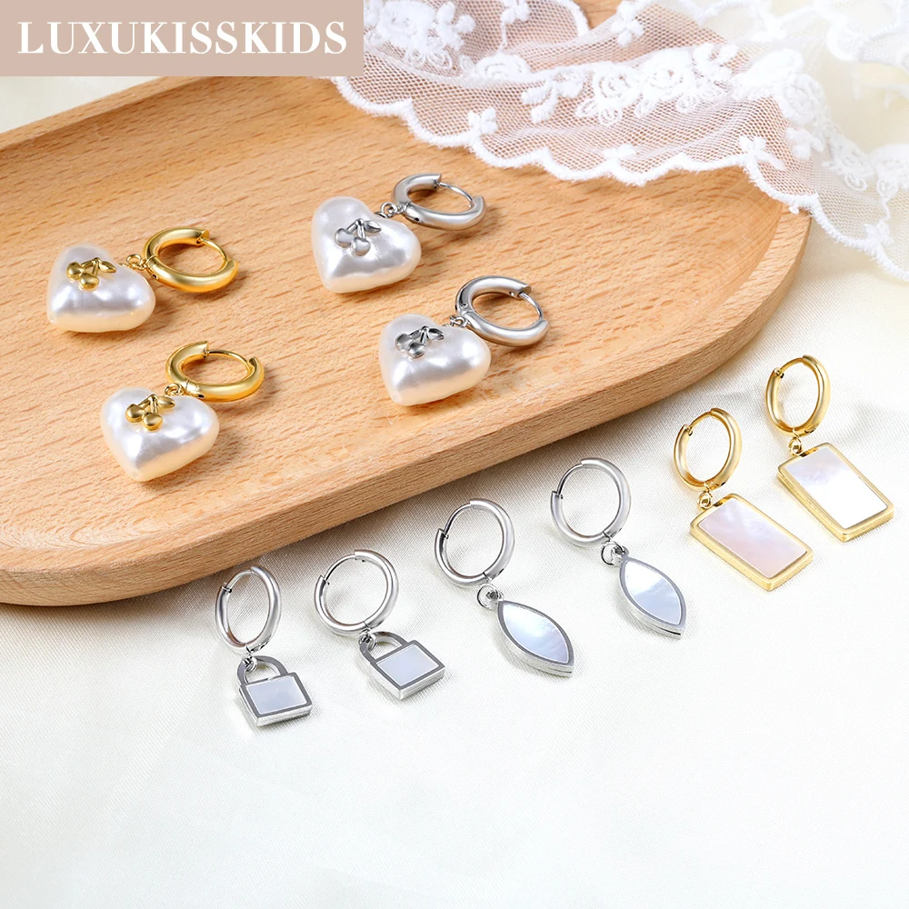 LUXUKISSKIDS High Polish Glossy Star Pentagram Earrings Drop Chunky Golden Cubic Heart Charm Pendients Gothic Dangle Ear Jewelry