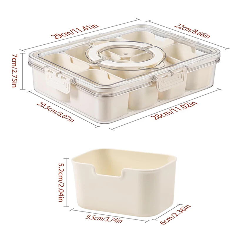 8 Grids Divided Serving Tray Storage Box Kitchen Portable Sub-format Seasoning Separator Box Fresh-keeping Snack Fruits Food Box