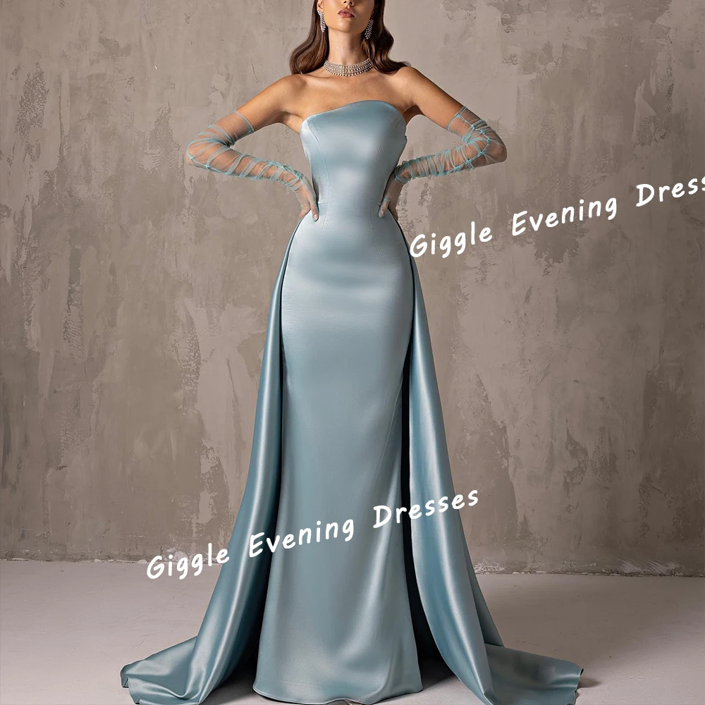 Giggle Satin Strapless Simple Elegance Prom Gown Saudi Arab A-Line Pleating Floor-Length Evening Party Dresses for Women 2024