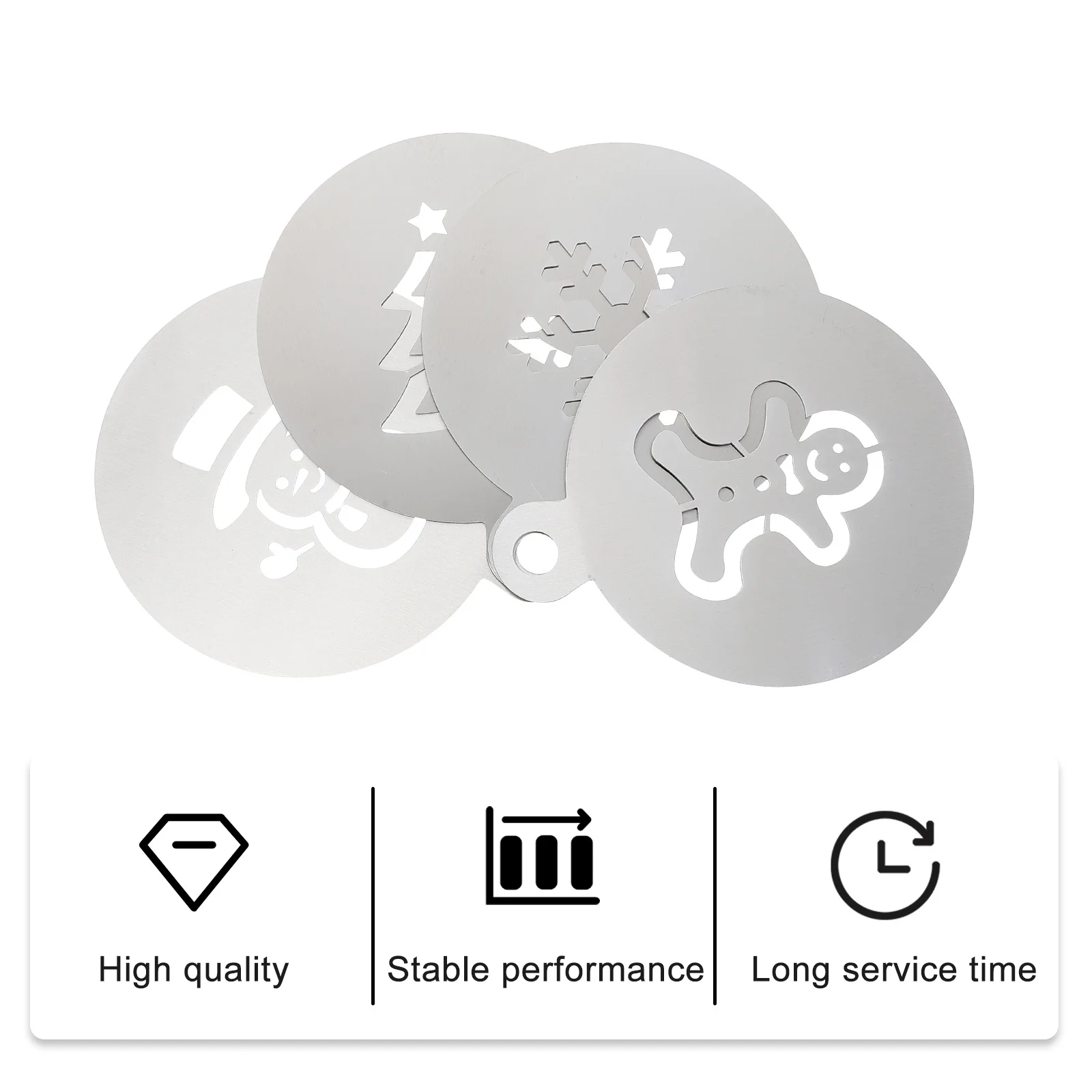 

4 pcs Christmas Cake Stencils Silver Baking Supplies For Cake Coffee Decorating Creative Stencil Set Holiday Dessert Art