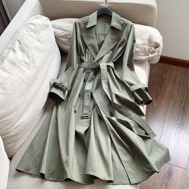 

2023 New Thin Elastic Linen Trench Coat For Women Summer Long Slim A-Line Version Fashion Lapel Sashes Shirt Windbreaker Z2165