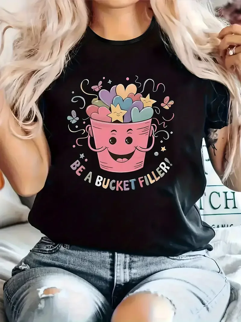 

Женская повседневная футболка больших размеров, забавный мультяшный дизайн с наполнителем Be a Bucket, круглый вырез, короткий рукав, эластичная ткань