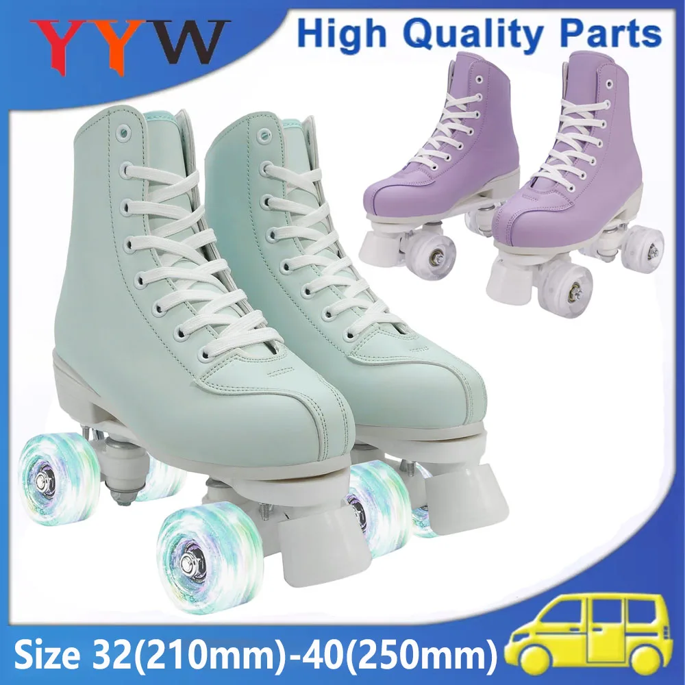 

2025 New Double Row Roller Skates 4 Wheels Skate Shoes Size 32-36 37 38 39 40 For Women Outdoor Skating Training Quad Sneakers