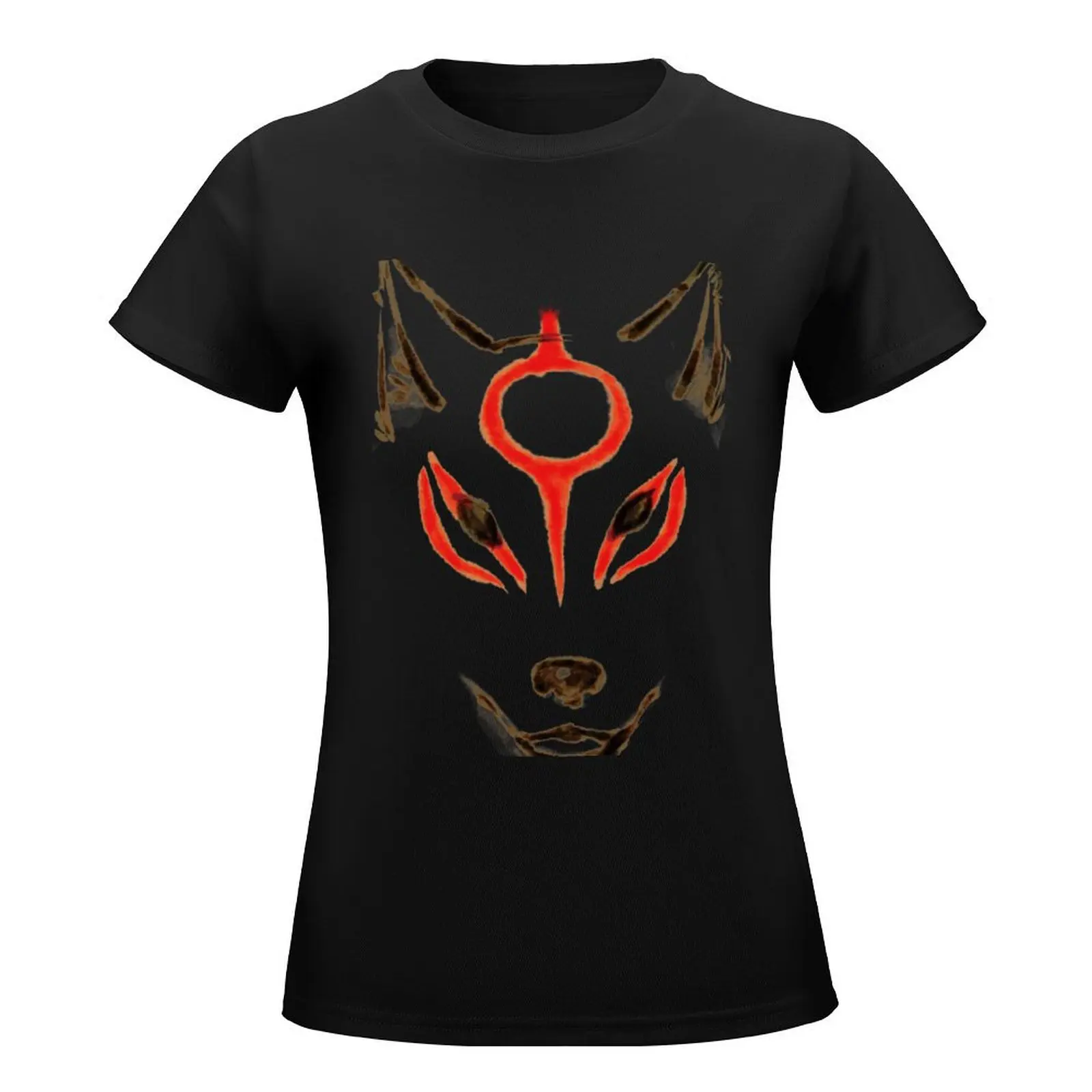 Okami - Amaterasu Head Outline T-Shirt female Female clothing kawaii clothes spring clothes Women 2024