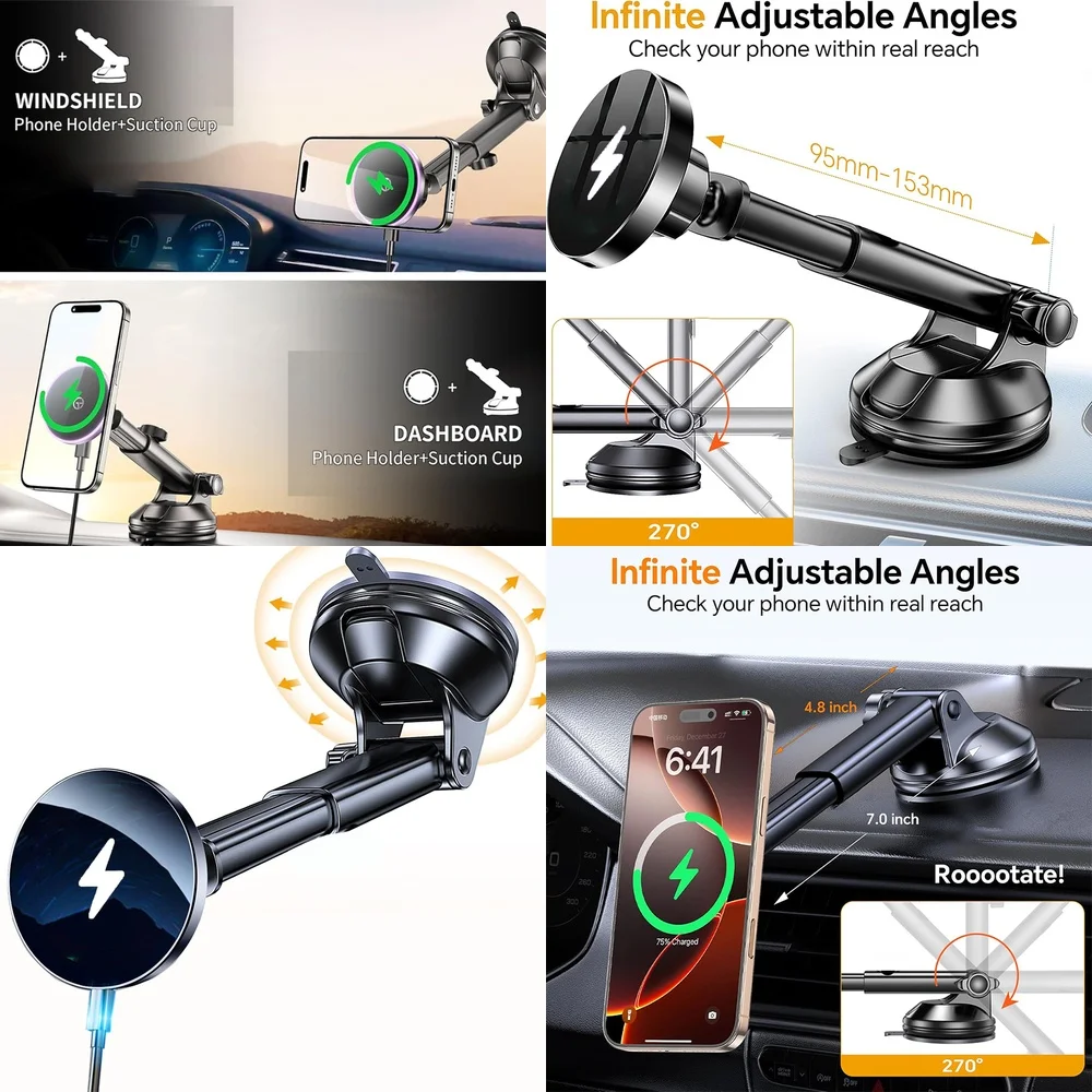 Trending Consumer Electronics Magnetic Wireless Car Charger Windshield Car Phone Holder Electronic Accessories Chargers Adapters