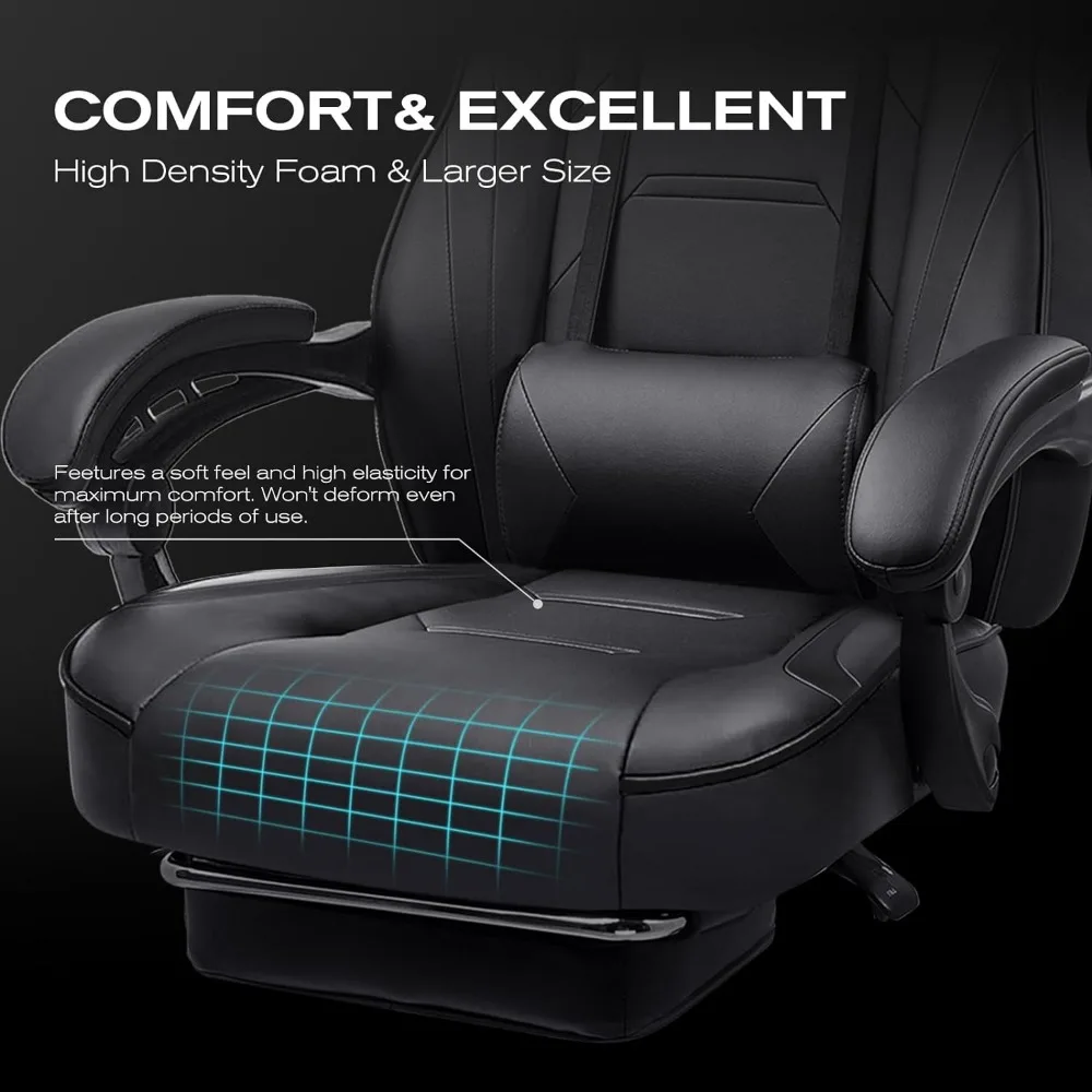 Computer Gaming Chair with Footrest, Ergonomic Large and Tall Gaming Chair PU Leather Swivel Lumbar Support Esports Gaming Chair