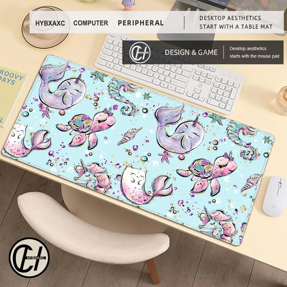 Cute Axolotl Design Aesthetic Large Gaming Mouse Pad Office Desk Mat Computer Keyboard Pad Nonslip Office Desk Decor Accessories