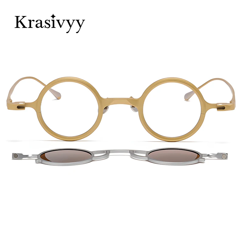 Krasivyy 2 In 1 Punk Polarized Sunglasses Men Titanium Magnet Clip Sun glasses Women Brand Retro Round Eyeglasses Frame UVShades