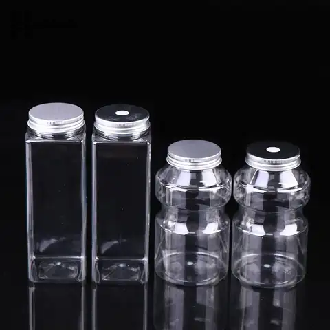 500ml Square Disposable Beverage Bottle Milk Tea Shop Plastic Yogurt Bottle Disposable Candy Jar Mason Jar Lids Storage Bottle