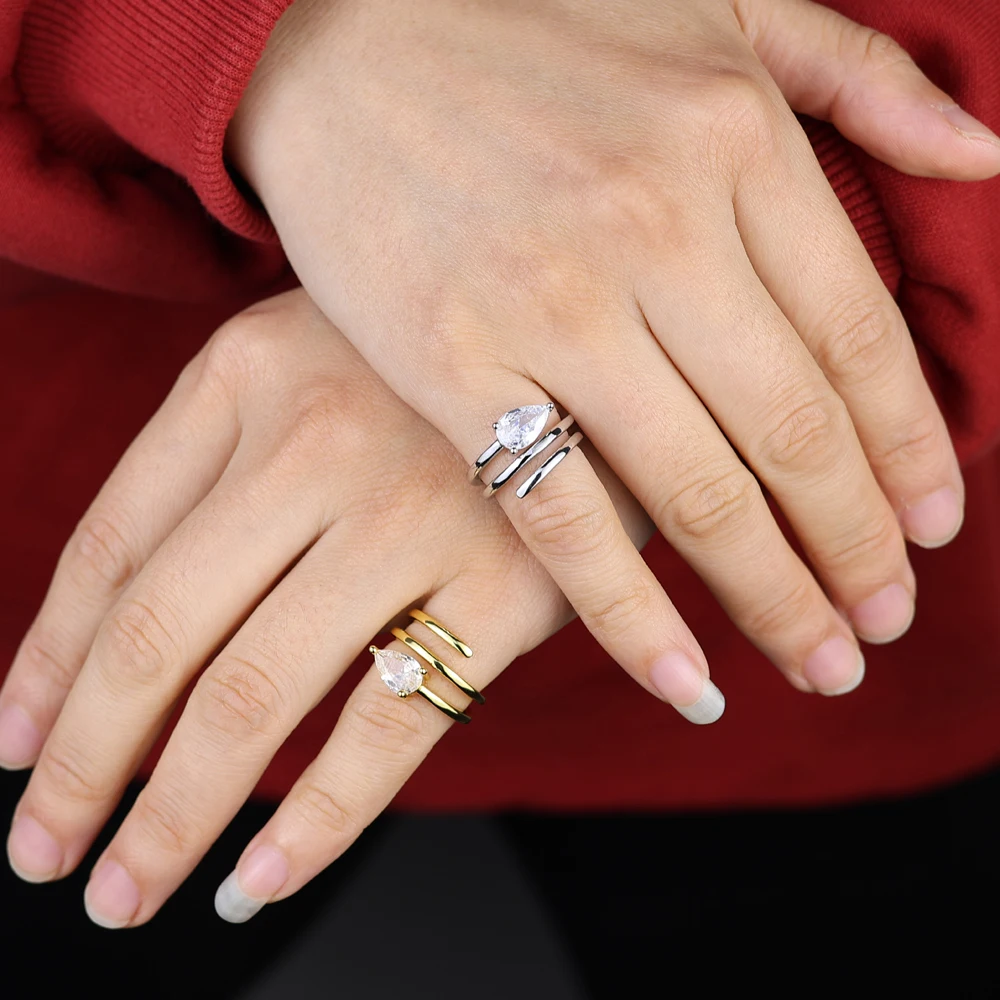 2025 New Wholesale Fashion Finger Jewelry Gold Color Tear Drop CZ Sparking Pinky Rings