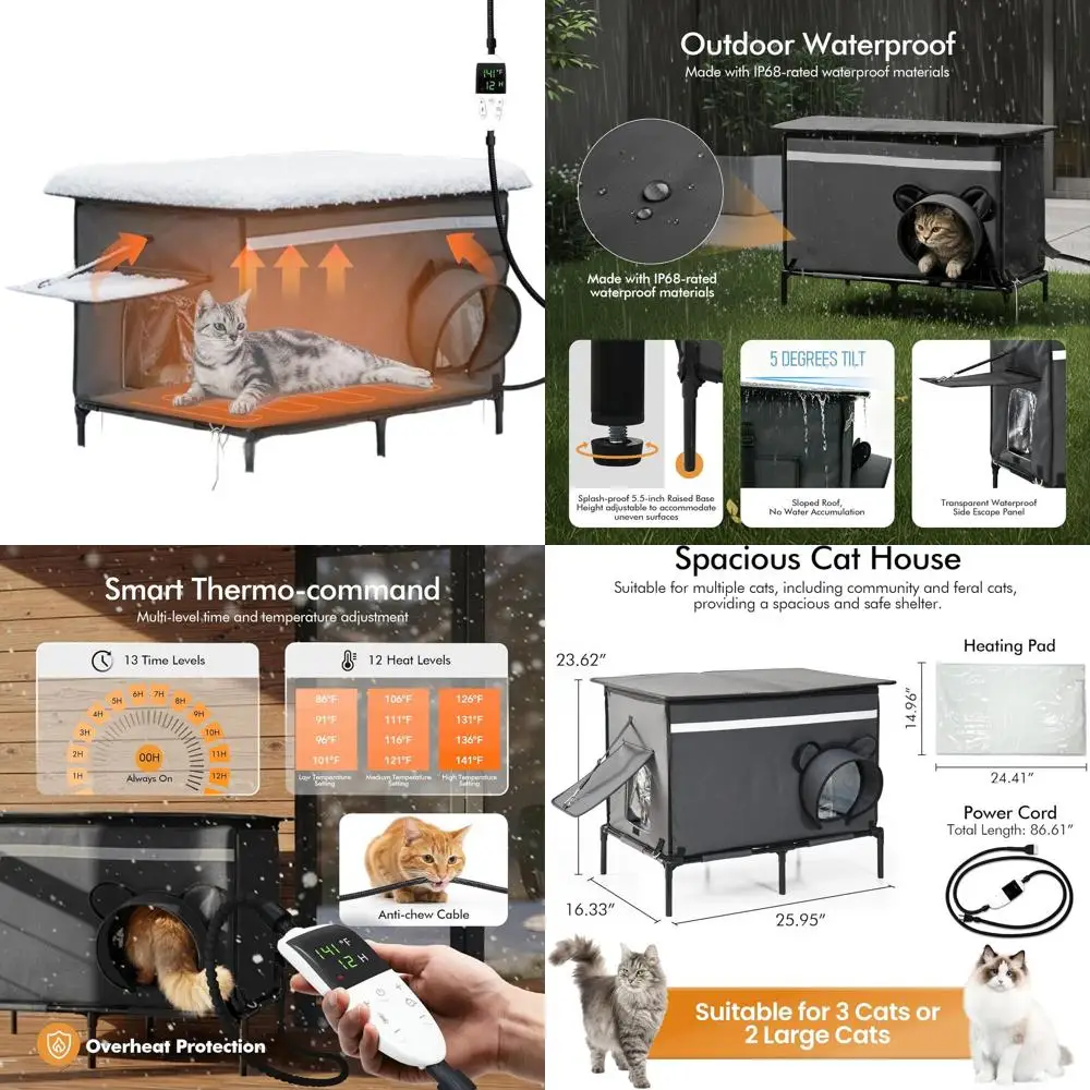 

Large Insulated Outdoor Cat Shelter with Timer-Controlled Heating Pad for Winter