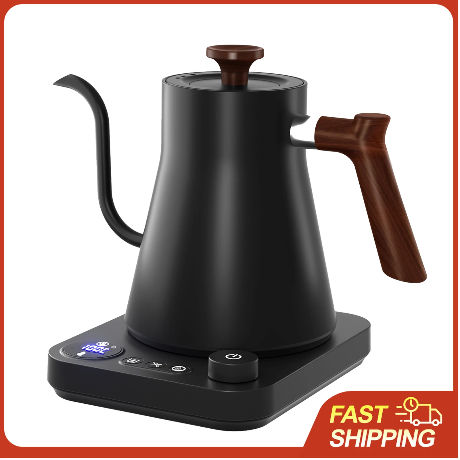 

Gooseneck Electric Kettle 0.9L 1200W Precise Temp Control 40-100°C Quiet Boiling 1-24h Keep Warm for Pour Over Coffee Brewing