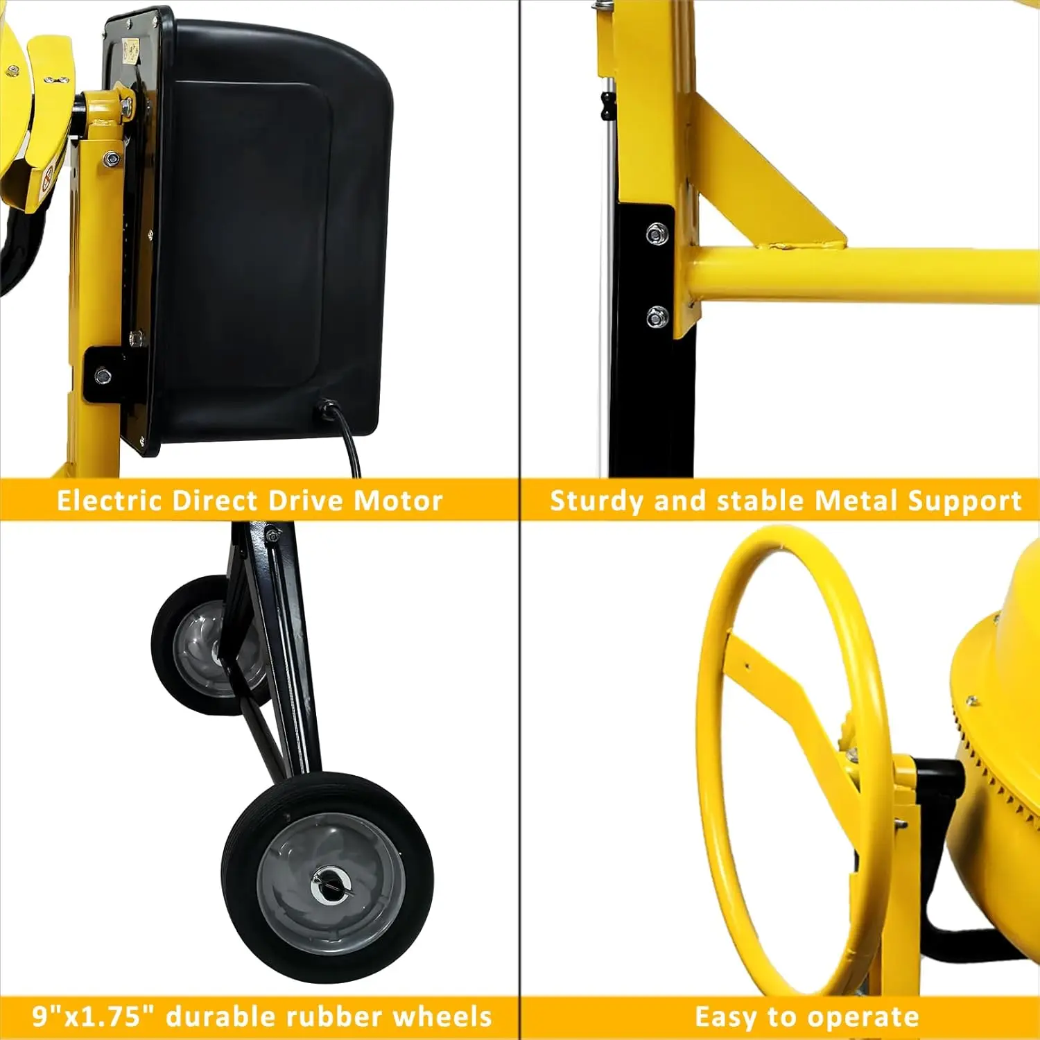 خلاط أسمنتي خرساني محمول 4.2 قدم مكعب، ماكينة خلط كهربائية 3/5 حصان مع عجلة وآلة بارو قائمة بذاتها سعة 120 لترًا #4