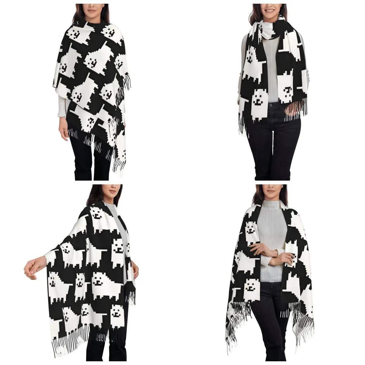 كلب مزعج في الفضاء Undertale توبي لعبة فيديو آر بي جي وشاح شرابة الأوشحة للنساء شالات ويلتف طويل الخريف الشتاء شال التفاف #2