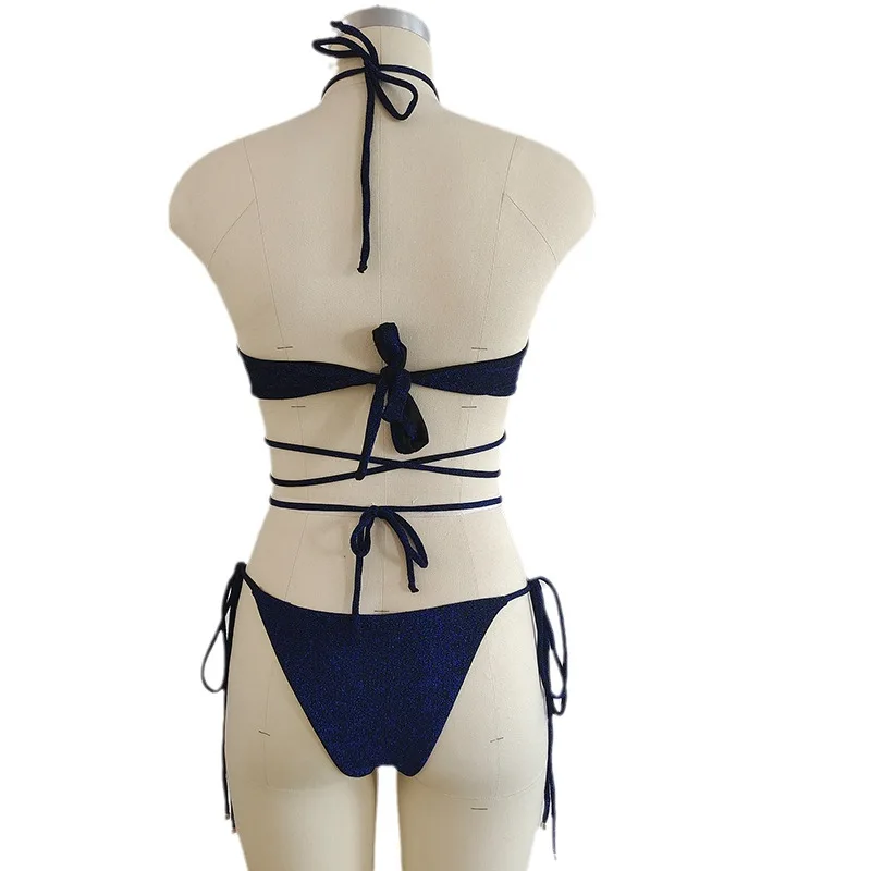 2025 nuevo Bikini Sexy con Tanga y cuello Halter, conjunto de Bikini unicolor de 2 piezas, traje de baño Bandage para mujer, Tankini, ropa de playa, traje de baño para mujer