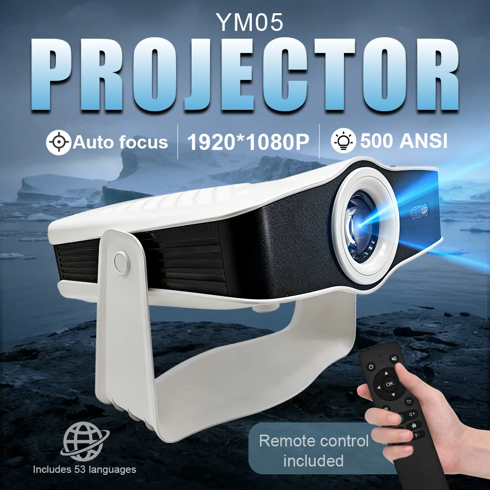 Nuevo Proyector YM05 2026 para el Hogar, 1920*1080P, Enfoque Automático, Android 14, 500 ANSI, Portátil, 180 °   Proyector Giratorio para Exteriores