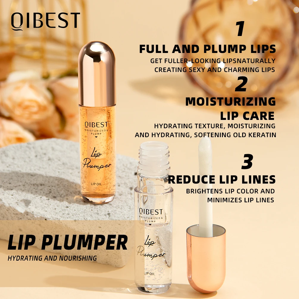 Qibest lábio plumper óleo soro instantâneo de longa duração volumizing reparação de óleo labial linhas finas sexy bálsamo labial maquiagem brilho labial novo